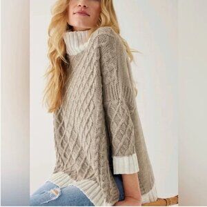 Mersea The Libson Traveler Sweater Knit Top Blouse Mock Neck Brown Tan Cream OS